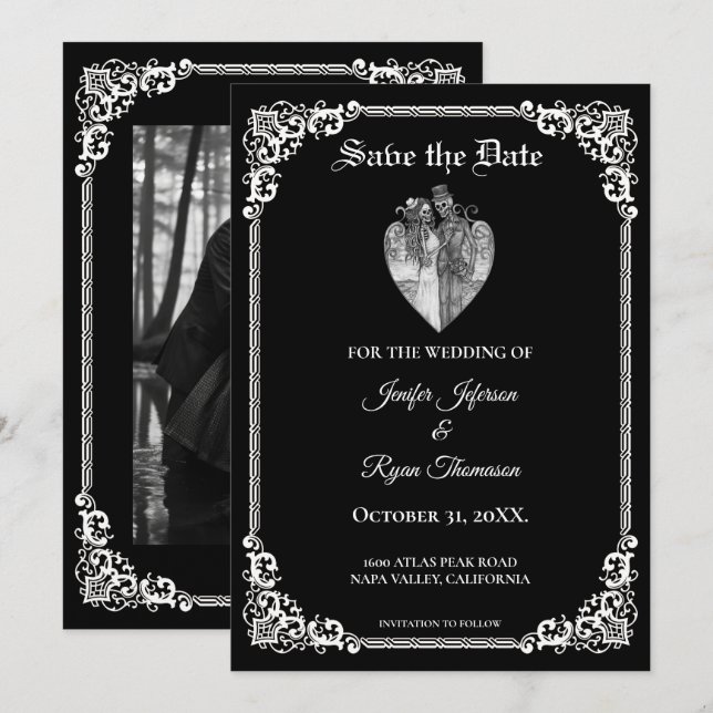 Gothic halloween wedding save the date invitation (Front/Back)
