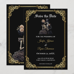 Gothic halloween wedding save the date invitation