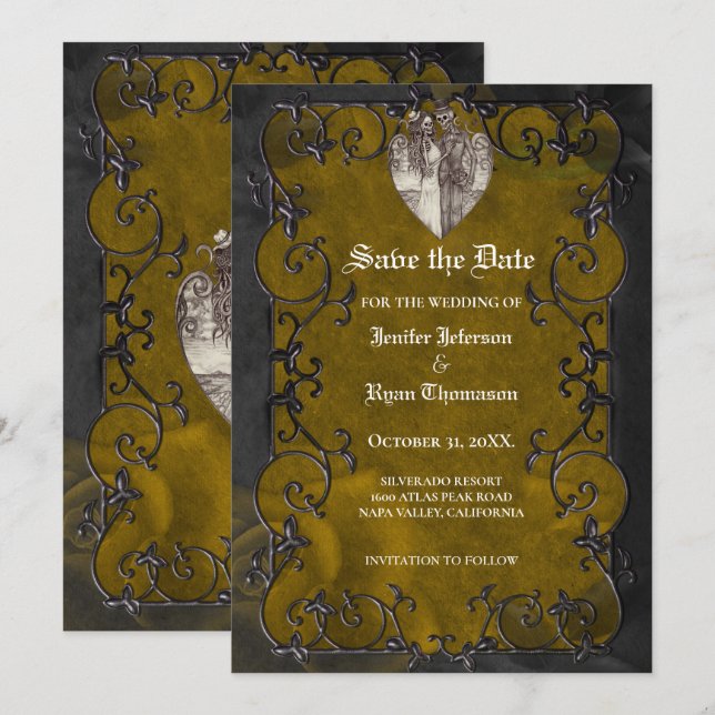 Gothic halloween wedding save the date invitation (Front/Back)