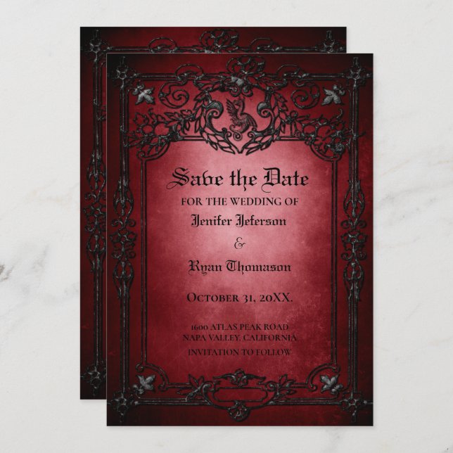 Gothic halloween wedding save the date invitation (Front/Back)