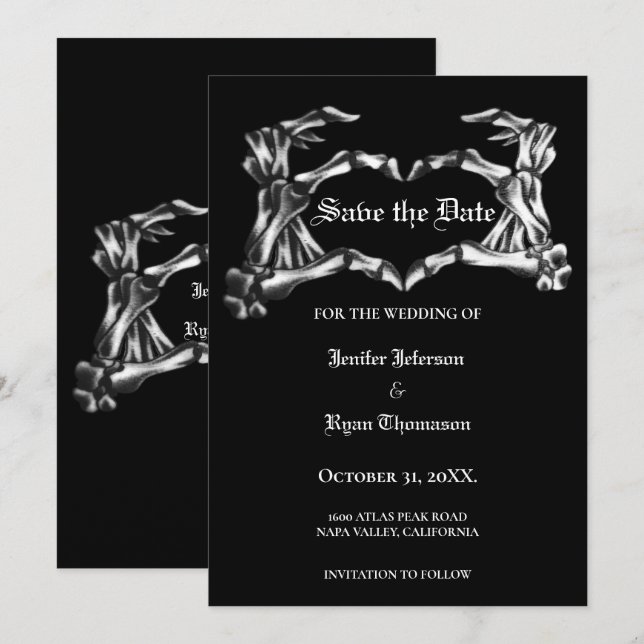 Gothic halloween wedding save the date invitation (Front/Back)