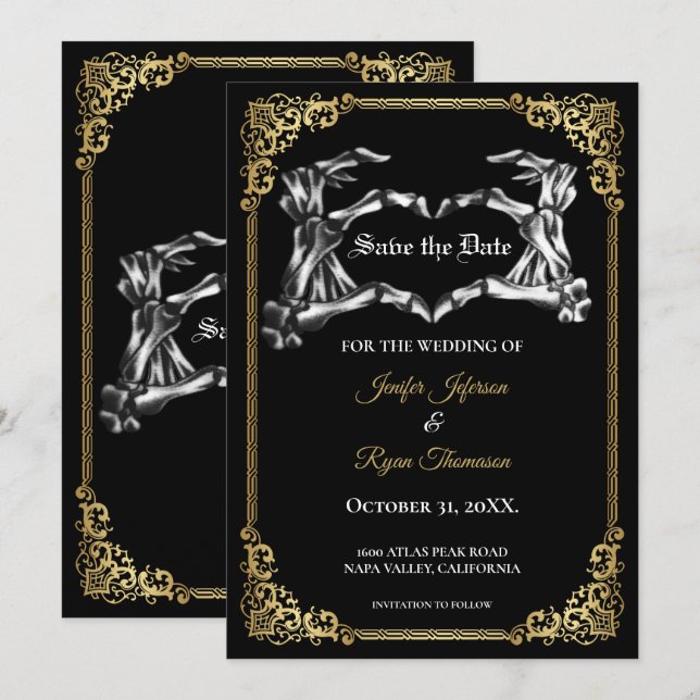 Gothic halloween wedding save the date invitation (Front/Back)