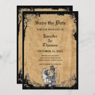 Gothic halloween wedding save the date invitation