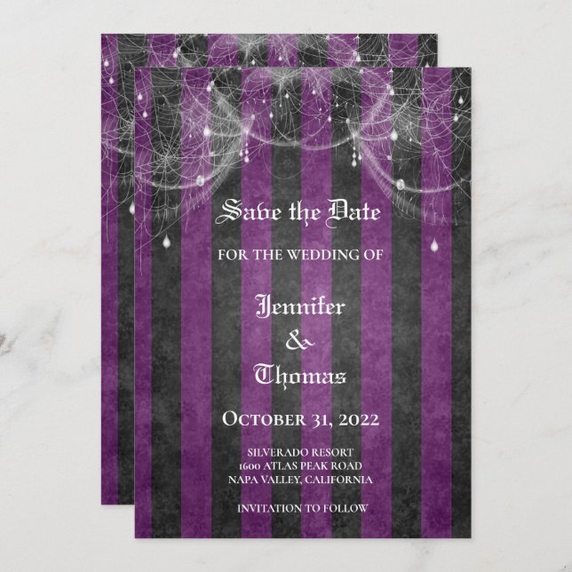 Gothic halloween wedding save the date invitation (Front/Back)
