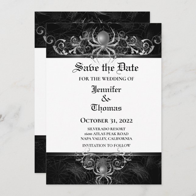 Gothic halloween wedding save the date invitation (Front/Back)