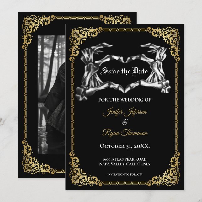 Gothic halloween wedding save the date invitation (Front/Back)