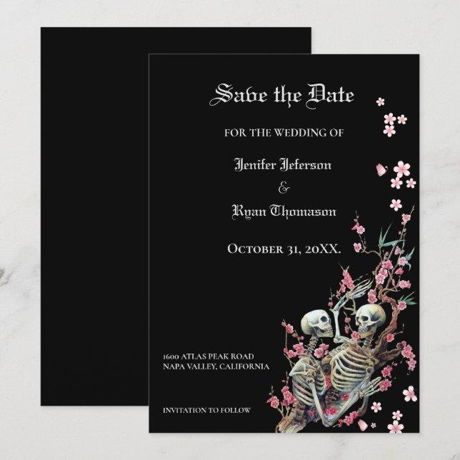Gothic halloween wedding save the date invitation (Front/Back)