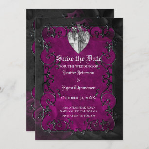 Gothic halloween wedding save the date invitation