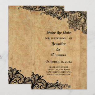 Gothic halloween wedding save the date invitation