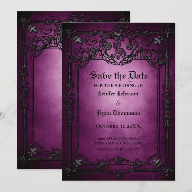 Gothic halloween wedding save the date invitation (Front/Back)