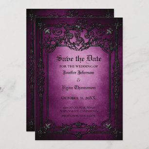 Gothic halloween wedding save the date invitation