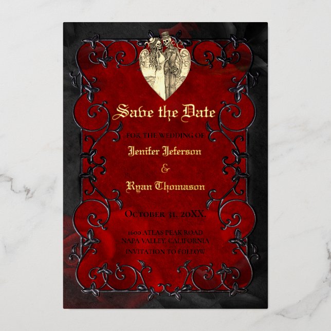 Gothic halloween wedding save the date invitation (Front)