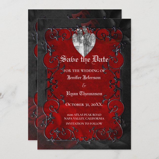 Gothic halloween wedding save the date invitation (Front/Back)