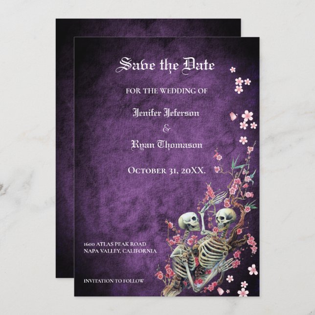 Gothic halloween wedding save the date invitation (Front/Back)