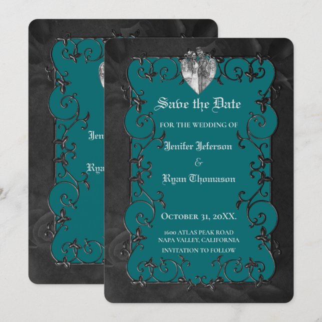 Gothic halloween wedding save the date invitation (Front/Back)