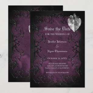 Gothic halloween wedding save the date invitation