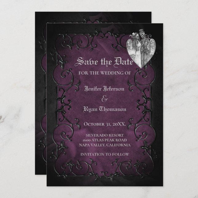 Gothic halloween wedding save the date invitation (Front/Back)
