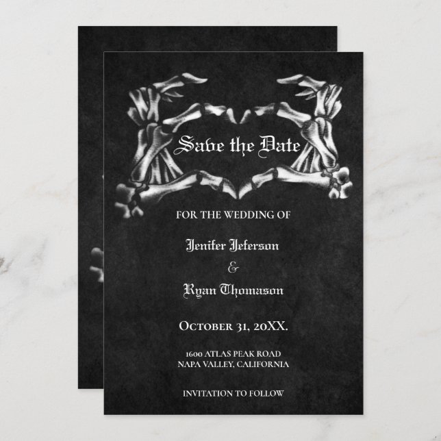Gothic halloween wedding save the date invitation (Front/Back)