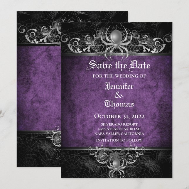 Gothic halloween wedding save the date invitation (Front/Back)