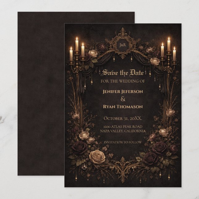 Gothic halloween wedding save the date invitation (Front/Back)