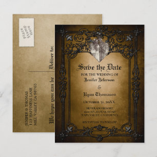 Gothic halloween wedding save the date postcard