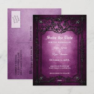 Gothic halloween wedding save the date postcard