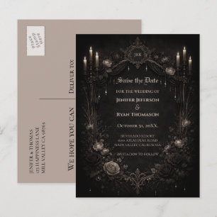 Gothic halloween wedding save the date postcard