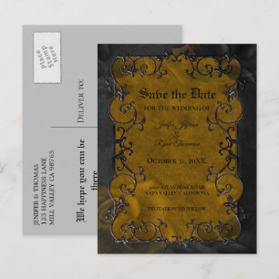 Gothic halloween wedding save the date postcard