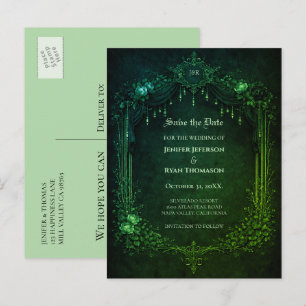 Gothic halloween wedding save the date postcard