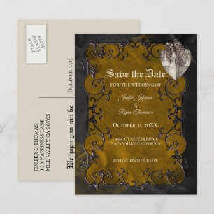 Gothic halloween wedding save the date postcard