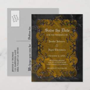 Gothic halloween wedding save the date postcard
