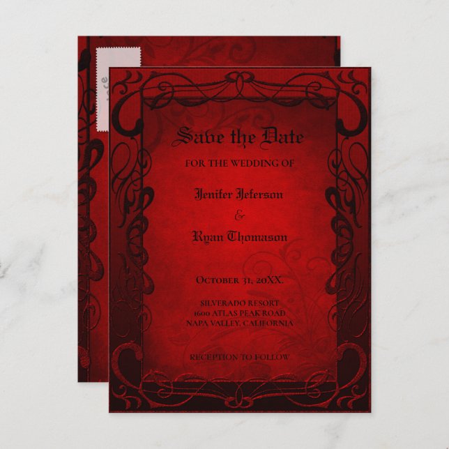 Gothic halloween wedding save the date postcard (Front/Back)