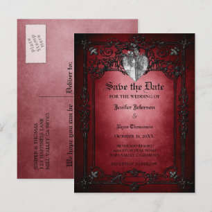Gothic halloween wedding save the date postcard