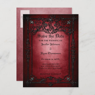 Gothic halloween wedding save the date postcard