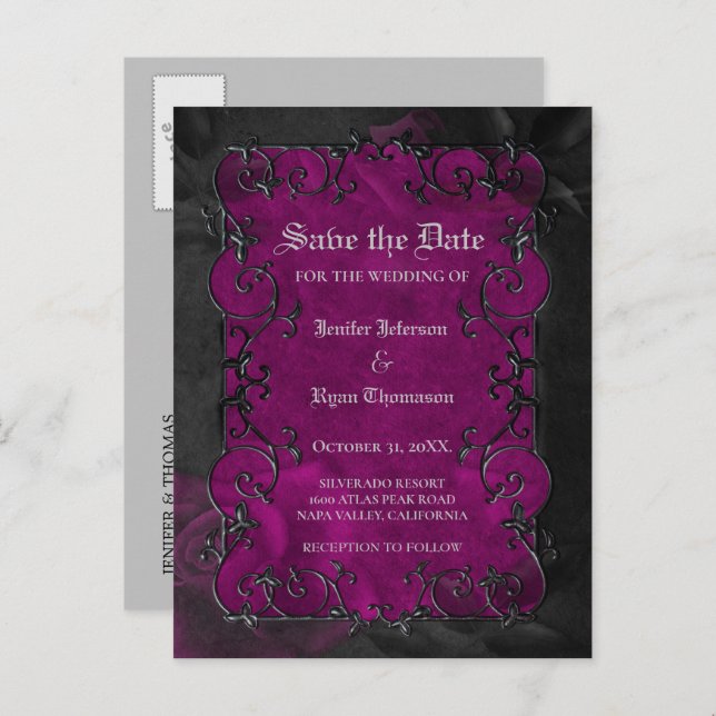 Gothic halloween wedding save the date postcard (Front/Back)