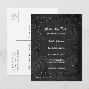Gothic halloween wedding save the date postcard