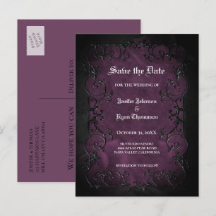 Gothic halloween wedding save the date postcard