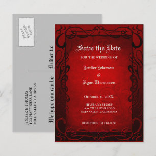 Gothic halloween wedding save the date postcard