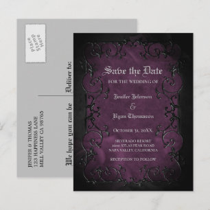 Gothic halloween wedding save the date postcard