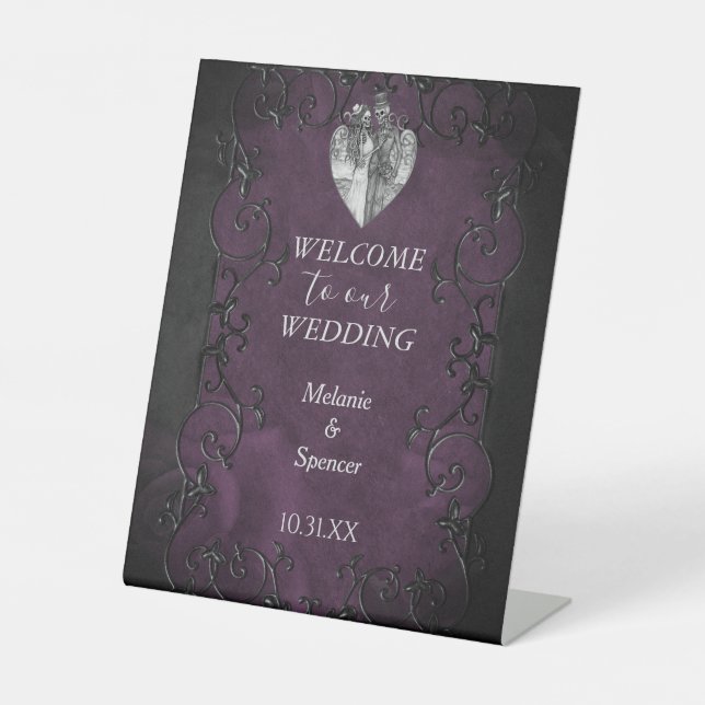 Gothic halloween wedding Welcome Plaque Pedestal S Sign (Front)