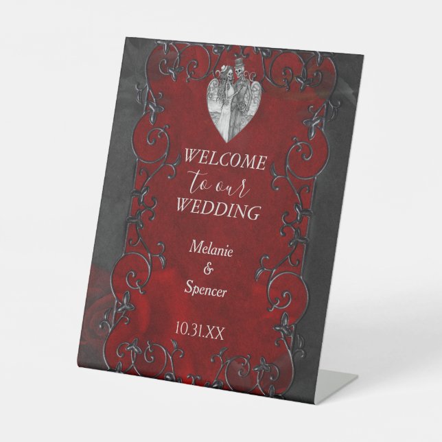 Gothic halloween wedding Welcome Plaque Pedestal Sign (Front)