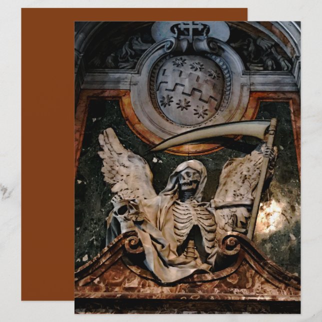 Gothic Halloween Winged Skeleton Scrapbook Paper (Front/Back)