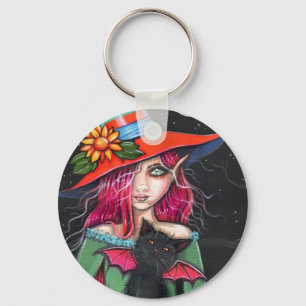 Gothic Halloween Witch Cat Keychain