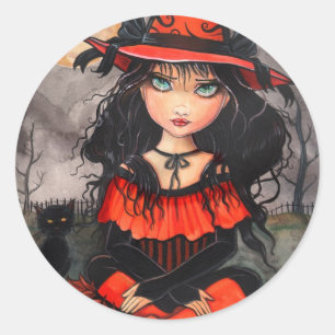Gothic Halloween Witch Cat Stickers