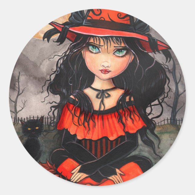 Gothic Halloween Witch Cat Stickers (Front)