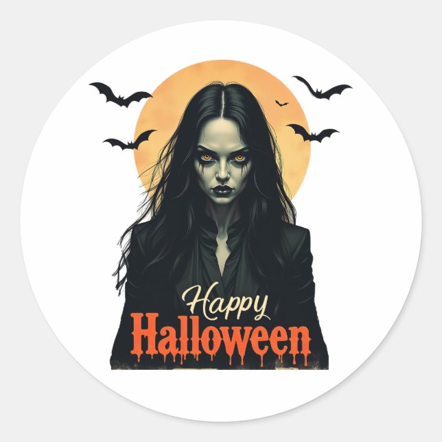 Gothic Halloween Witch Classic Round Sticker (Front)