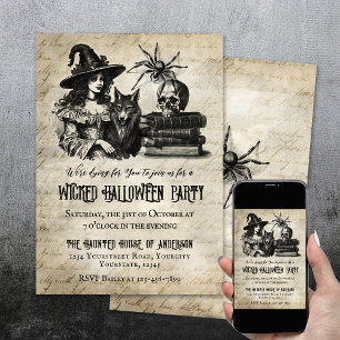 Gothic Halloween witch skull spider wolf Invitation