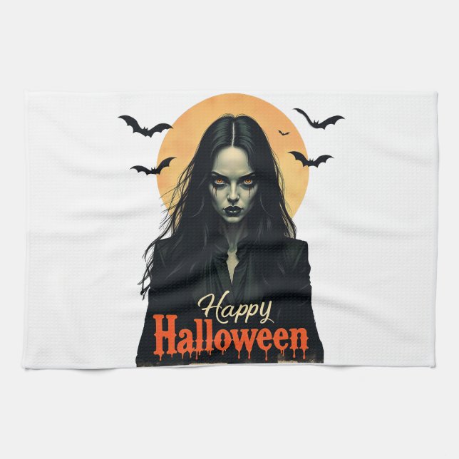 Gothic Halloween Witch Tea Towel (Horizontal)
