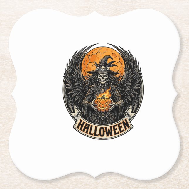 Gothic Halloween Witch Vintage Paper Coaster (Front)