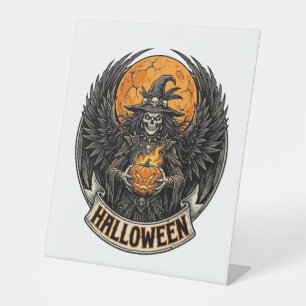 Gothic Halloween Witch Vintage Pedestal Sign